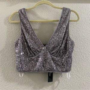 NWT Lulus Flawless Sparkle Silver Sequin V-Neck Tank Top
